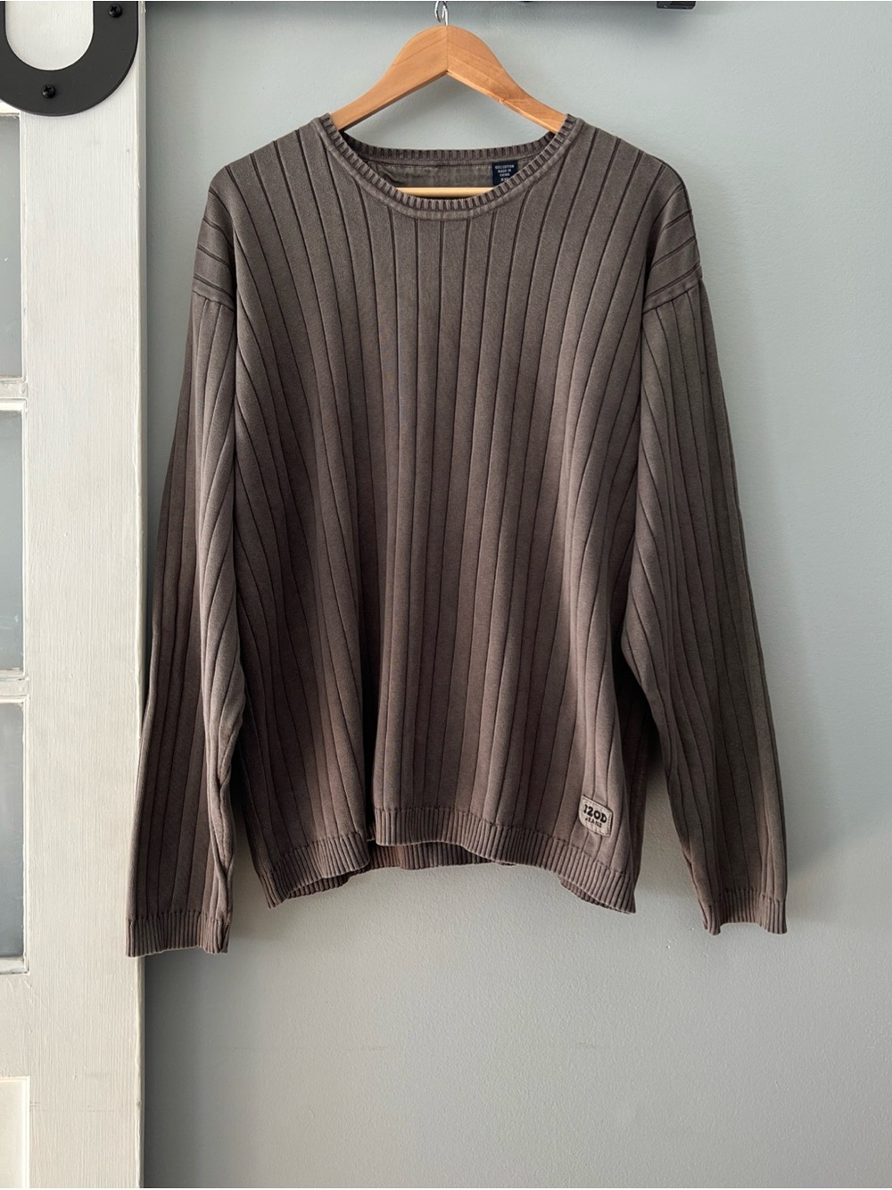 Izod Jeans Taupe/Brown Washed Ribbed Knit Long Sleeve Cotton Sweater Men’s XXL